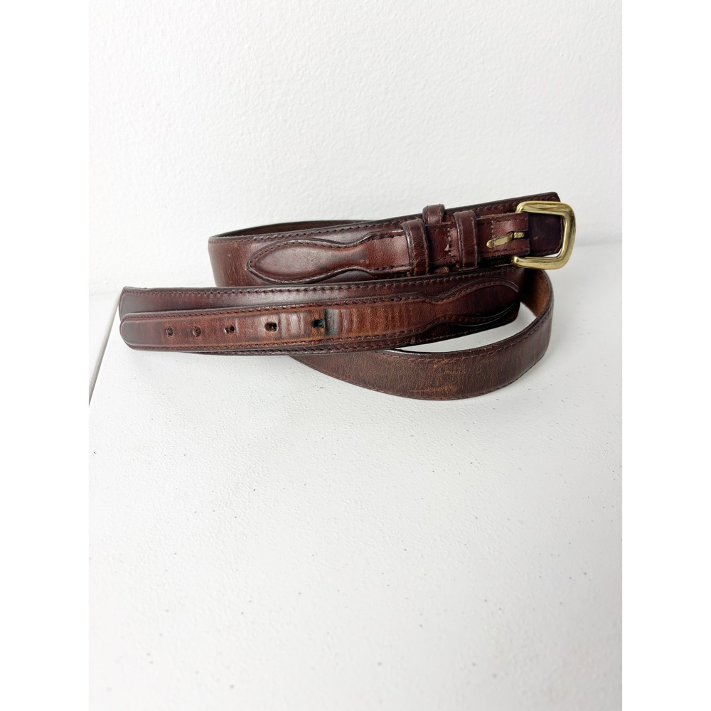 Vtg Brighton Brown Leather Belt Ranger 42 Raised Overlay Brass Western Cowboy